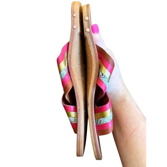 Beek Palila Slide Sandals Sz 6 | Anthropologie Leather Crisscross Flats Handmade - Picture 4 of 7